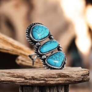 Elegant Turquoise and Silver Triple Stone Ring